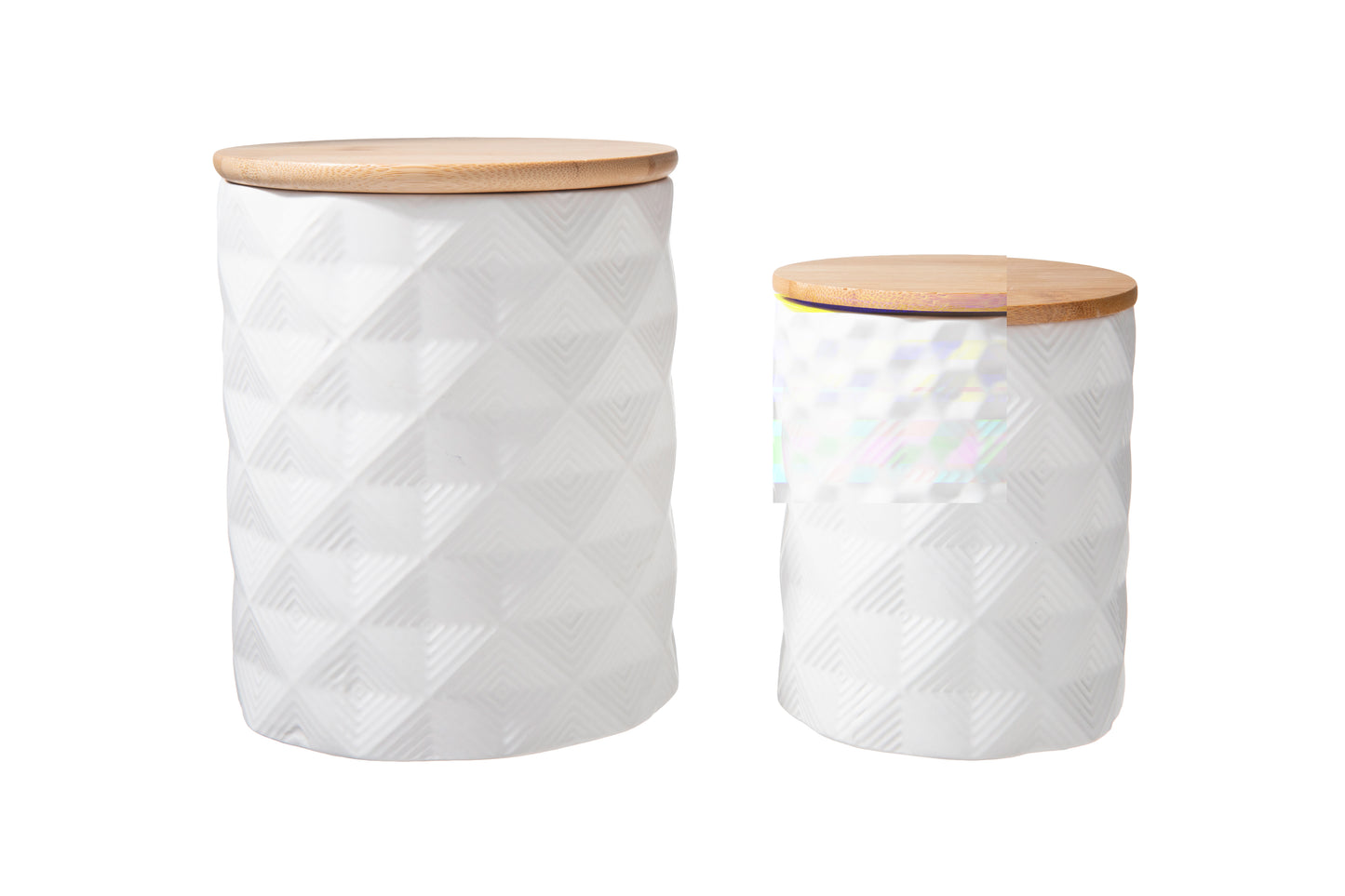 Ceramic Canister with Bamboo Lid and Pressed Bursting Pattern Design