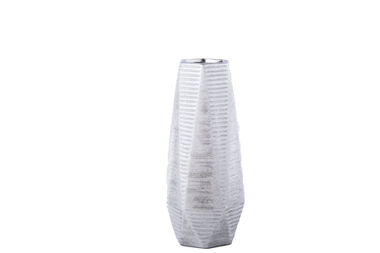 10" Ceramic Round Vase with Brushed Design on Triangular Pattern Body
