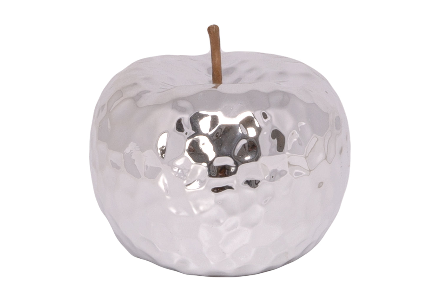 Ceramic Apple Figurine SM Polished Chrome Finish Silver-4.75"H