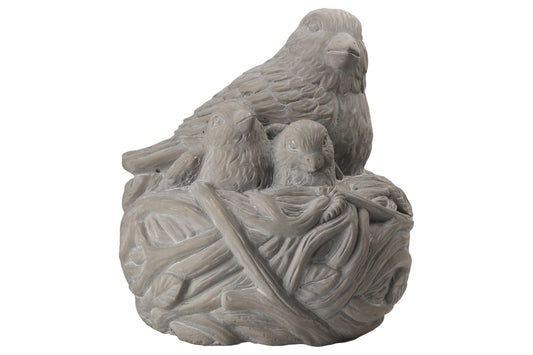 Terracotta Bird  Figurine Washed Finish Gray-8"H