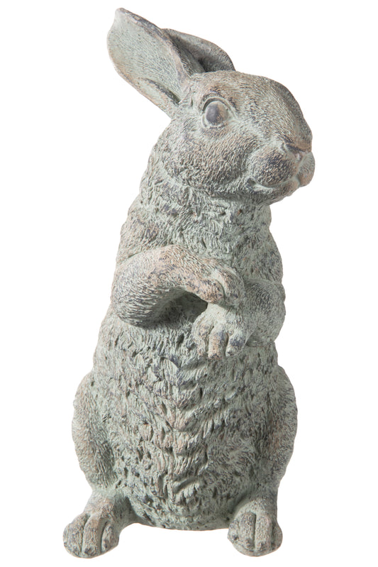 Cement Standing Rabbit Figurine Antique Finish Green-12.50"H