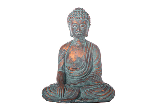 Cement Meditating Buddha Figurine Antique Finish Copper-11.50"H