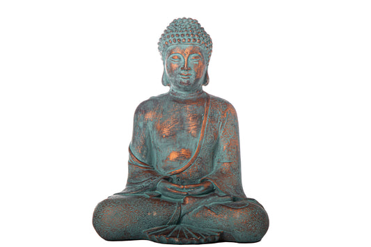 Cement Meditating Buddha Figurine Antique Finish Gray-11.50"H