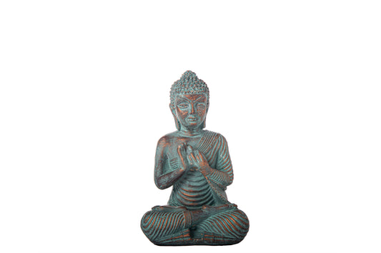 Cement Meditating Buddha Figurine Antique Finish Copper-7.75"H