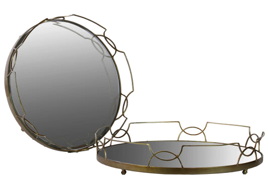 Metal Round Tray with Metal Handles and Mirror Surface