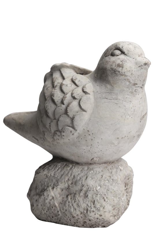 Cement Cardinal Bird Figurine on Rock Hollow Base