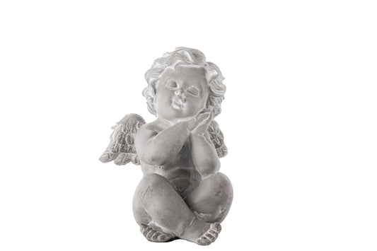 8" Cement Sitting Cherubim in Resting Head  Position Figurine