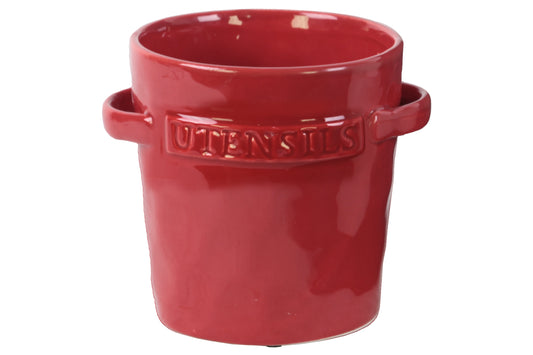 Ceramic Round Utensil Jar with 2 Handles on Side