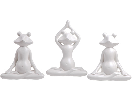 Ceramic Meditating Sitting Frog Matte Finish White-6.50"H