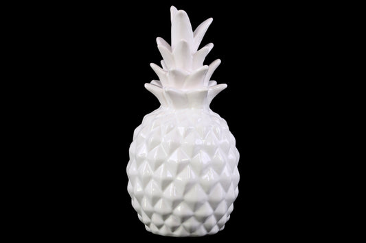 10" Ceramic Pineapple Figurine Gloss Finish White