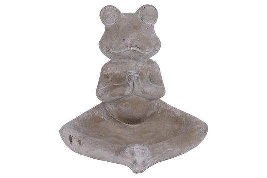 7" Cement Meditating Frog Figurine in Namaskara Position