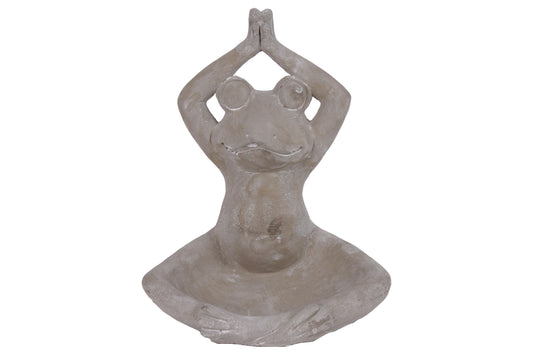 9" Cement Meditating Frog Figurine in Overhead Namaskara Position