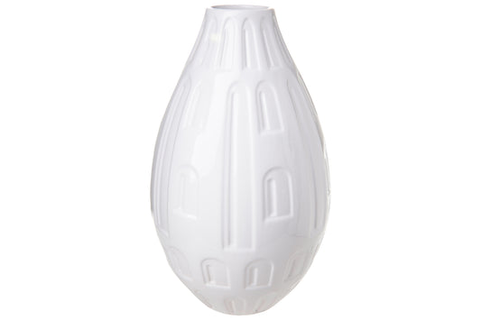 Ceramic Round Bellied Vase Gloss Finish White-9.00"H