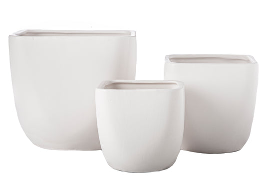 Ceramic Square Pot Matte Finish White-7.50"H