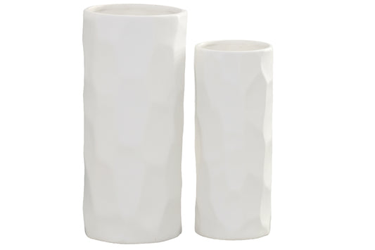 Ceramic Tall Round Vase Matte Finish White-14.50"H