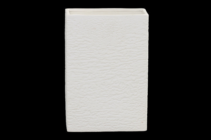 Ceramic Rectangle Vase Matte Finish White-12.00"H