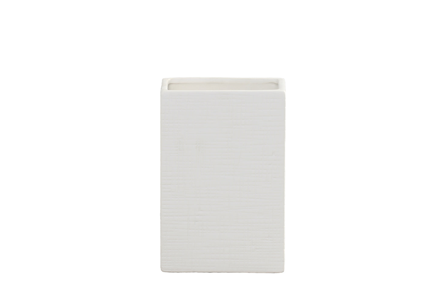 Ceramic Rectangle Vase Matte Finish White-12.00"H