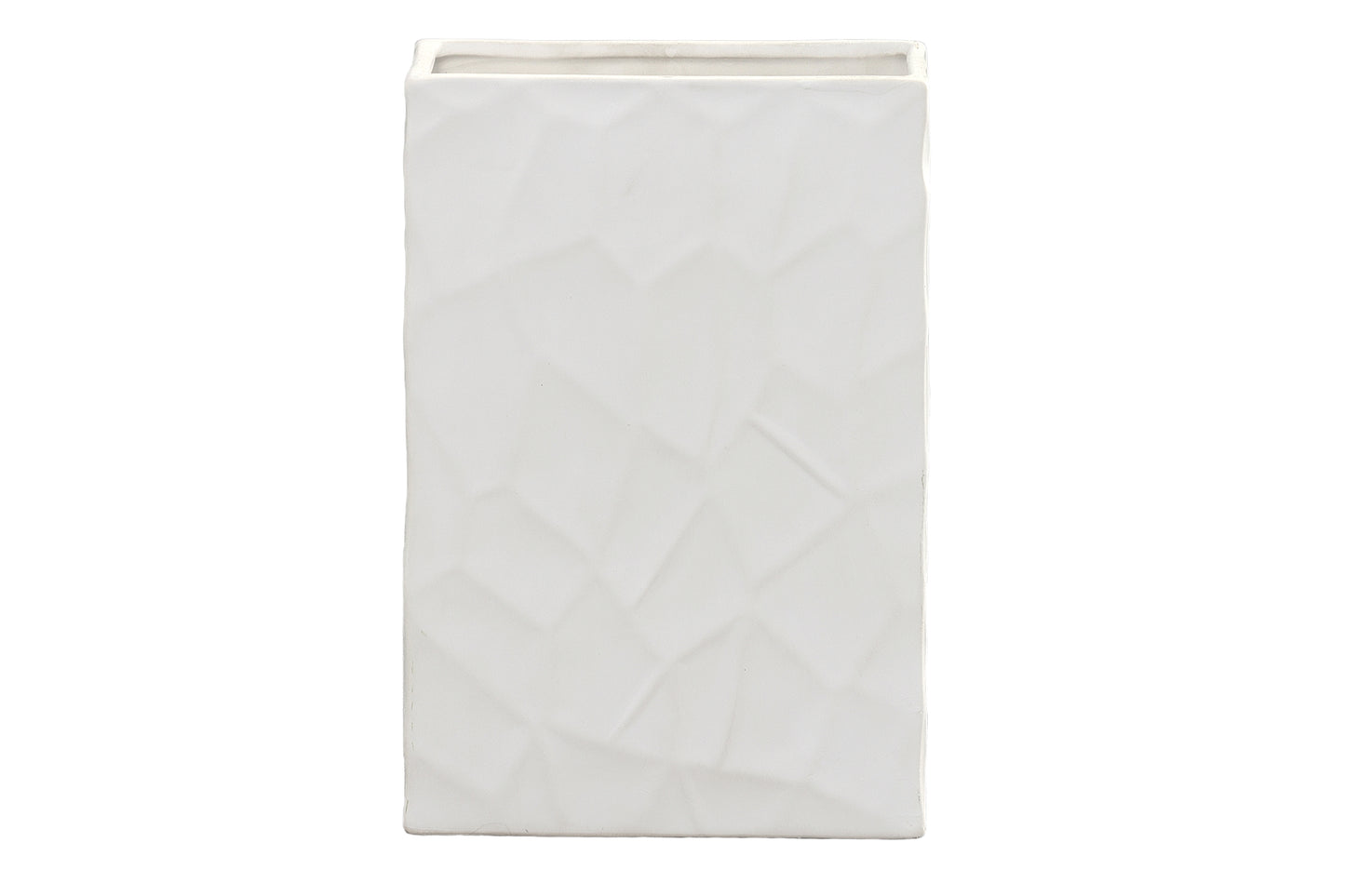 Ceramic Rectangle Vase Matte Finish White-12.00"H