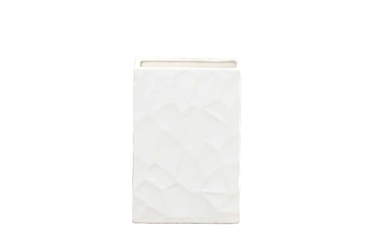 Ceramic Rectangle Vase Matte Finish White-12.00"H