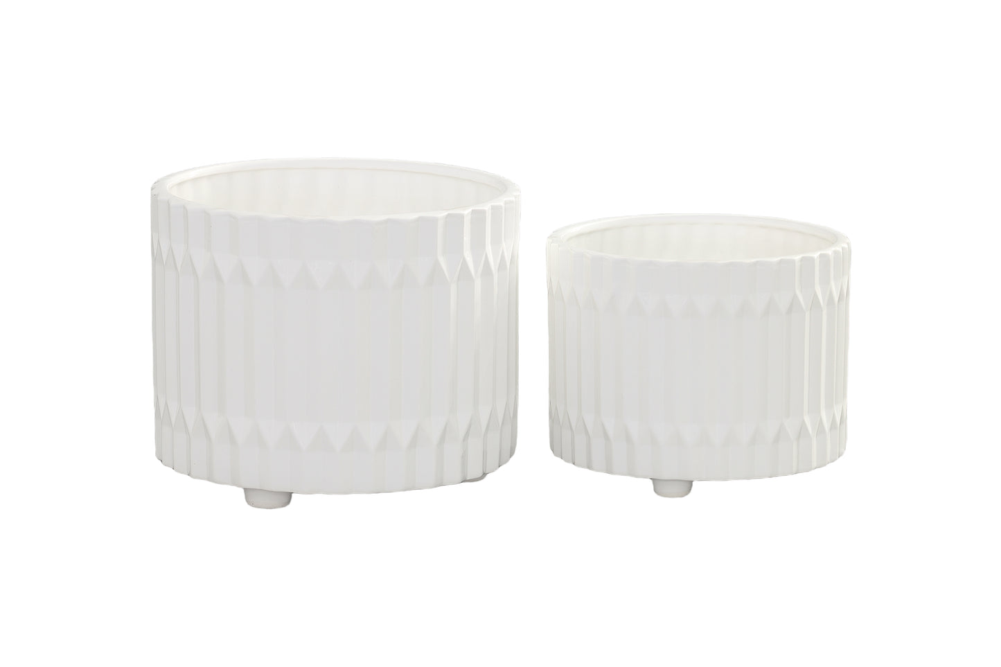 Ceramic Round Pot with Embossed Geometric Spike Pattern Design Body Set of Two Gloss Finish