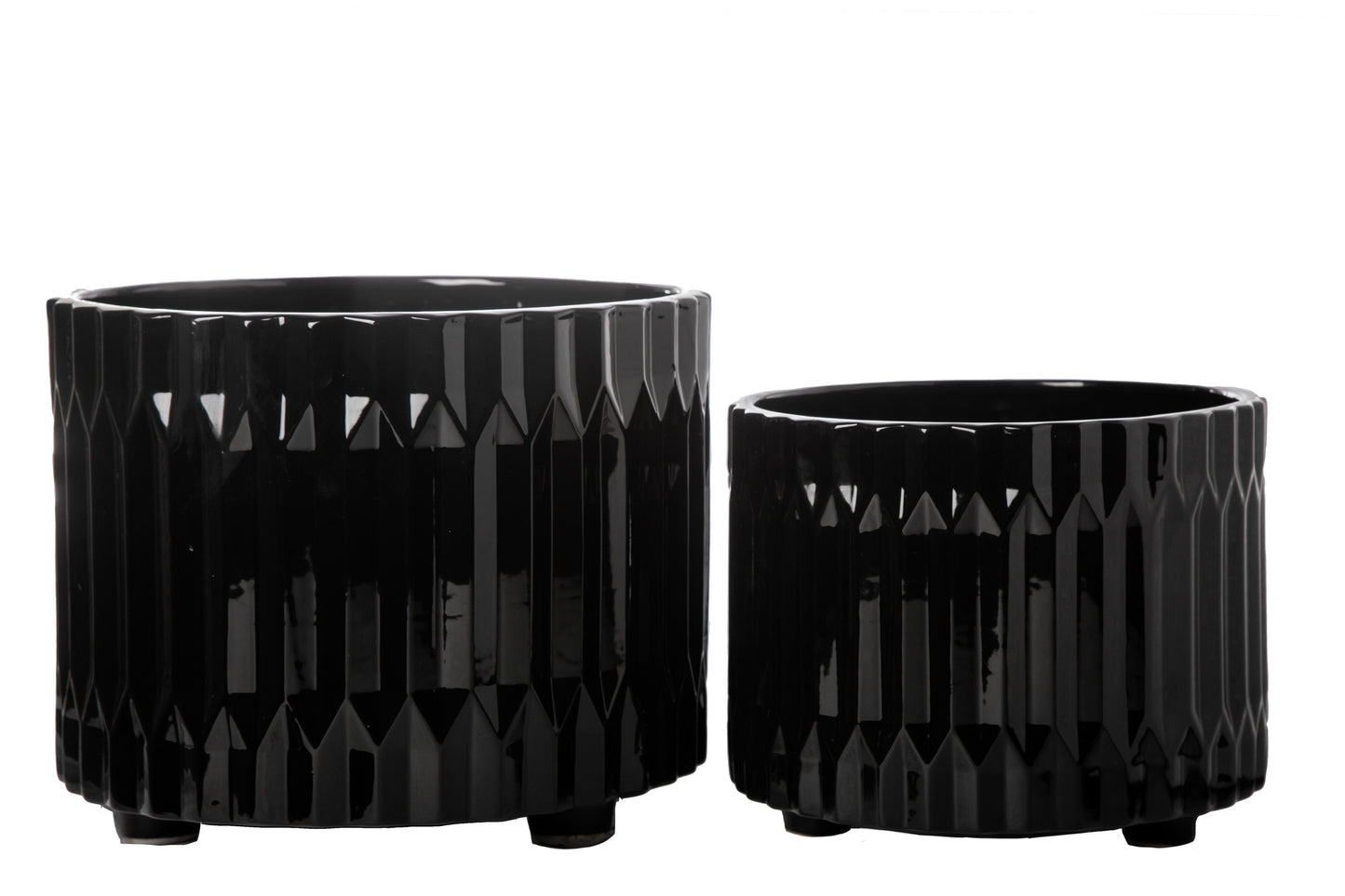 Ceramic Round Pot with Embossed Geometric Spike Pattern Design Body Set of Two Gloss Finish