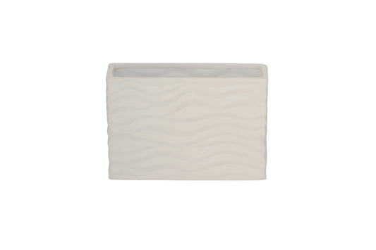 Ceramic Wide Rectangle Vase Matte Finish White-8.00"H