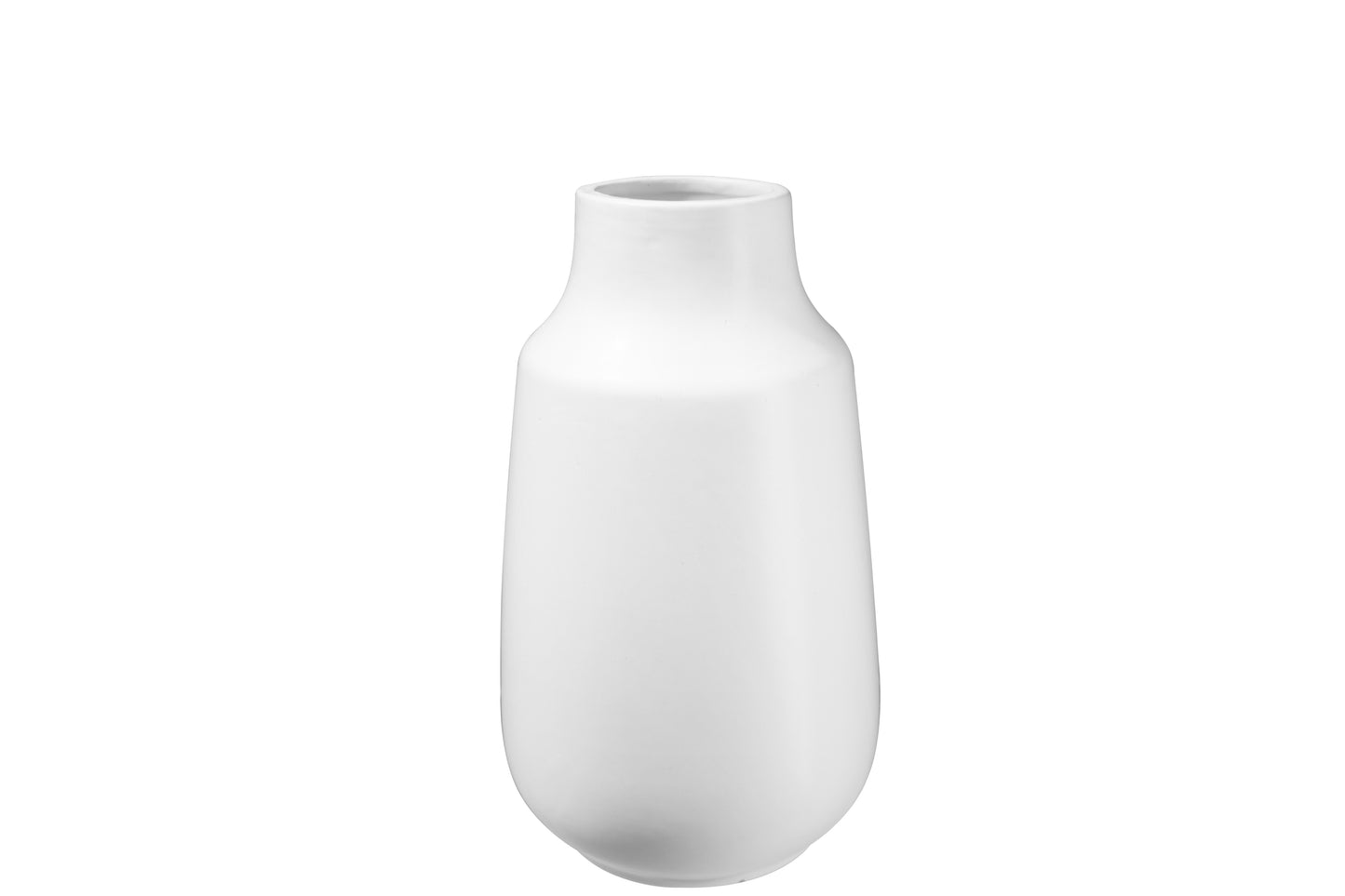 Ceramic Tall Round Bellied Vase Matte Finish White-9.75"H