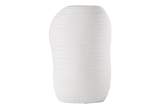 Ceramic Oval Tall Irregular Vase Matte Finish White-18.50"H