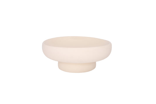 Ceramic RoundTextuerd Pedestal Bowl With Gloss Inside Finish Cream-5.00"H