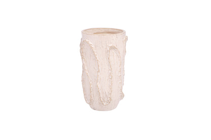 Ceramic Cylinder Vase Finish White And Beige