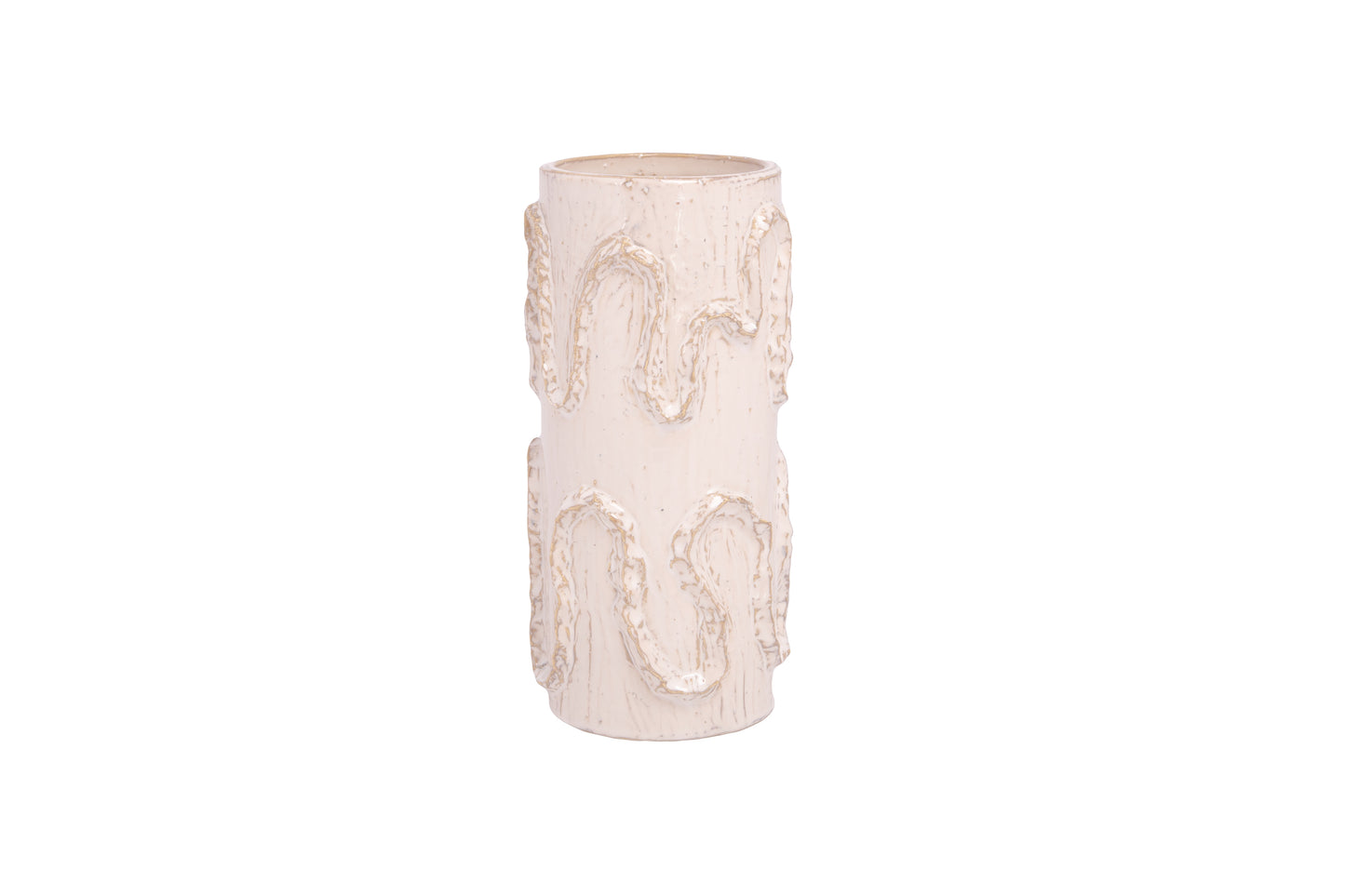 Ceramic Cylinder Vase Finish White And Beige