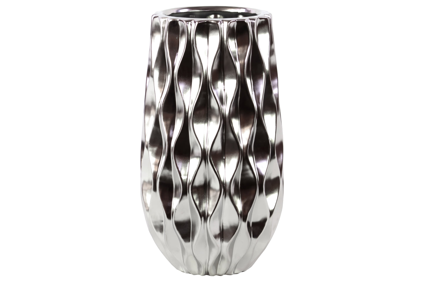 Ceramic Vase Polished Chrome Finish Silver 15"H