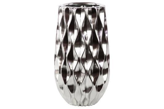 Ceramic Vase Polished Chrome Finish Silver 15"H