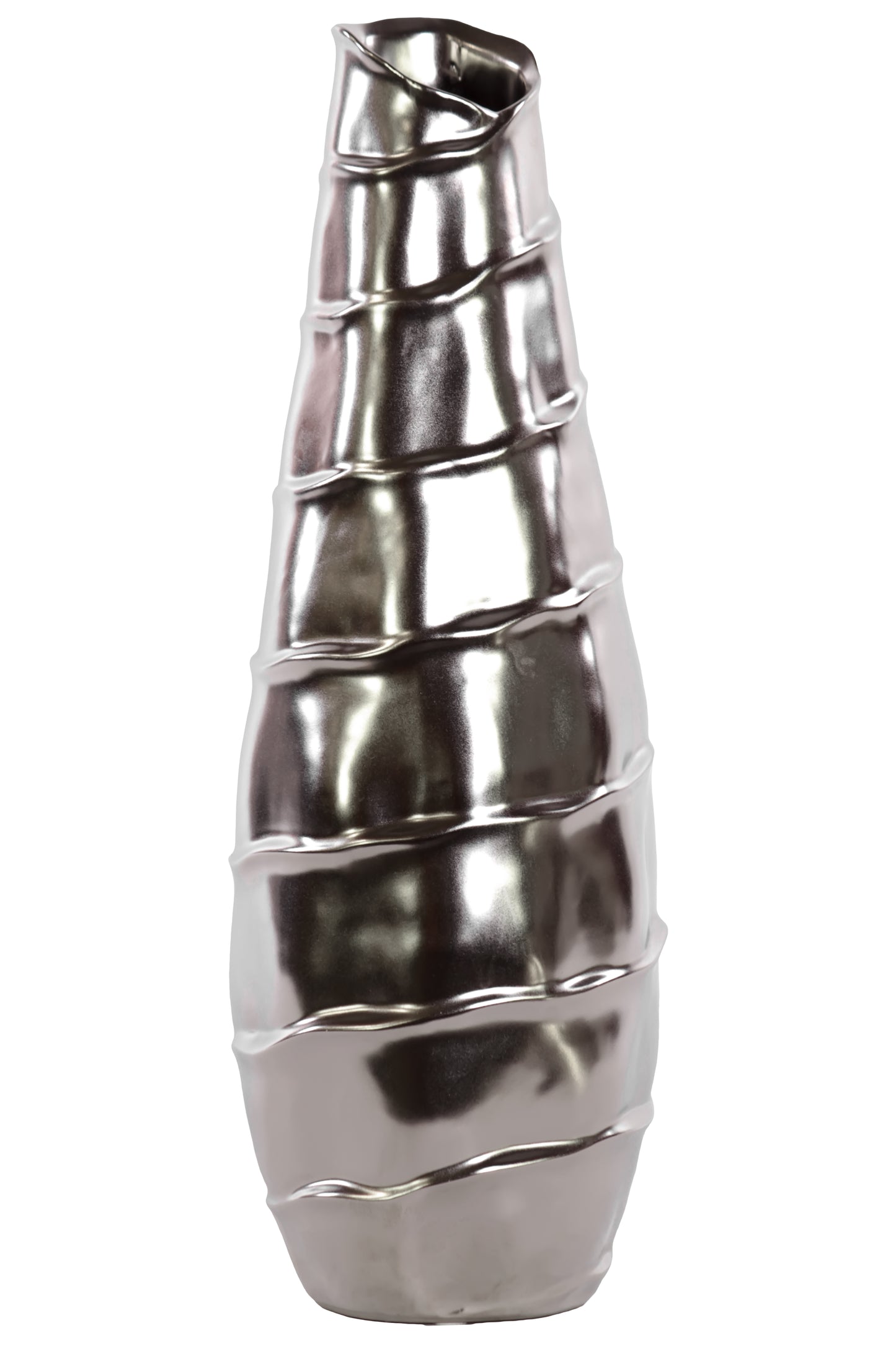 Ceramic Vase Polished Chrome Finish Silver 15.75"H