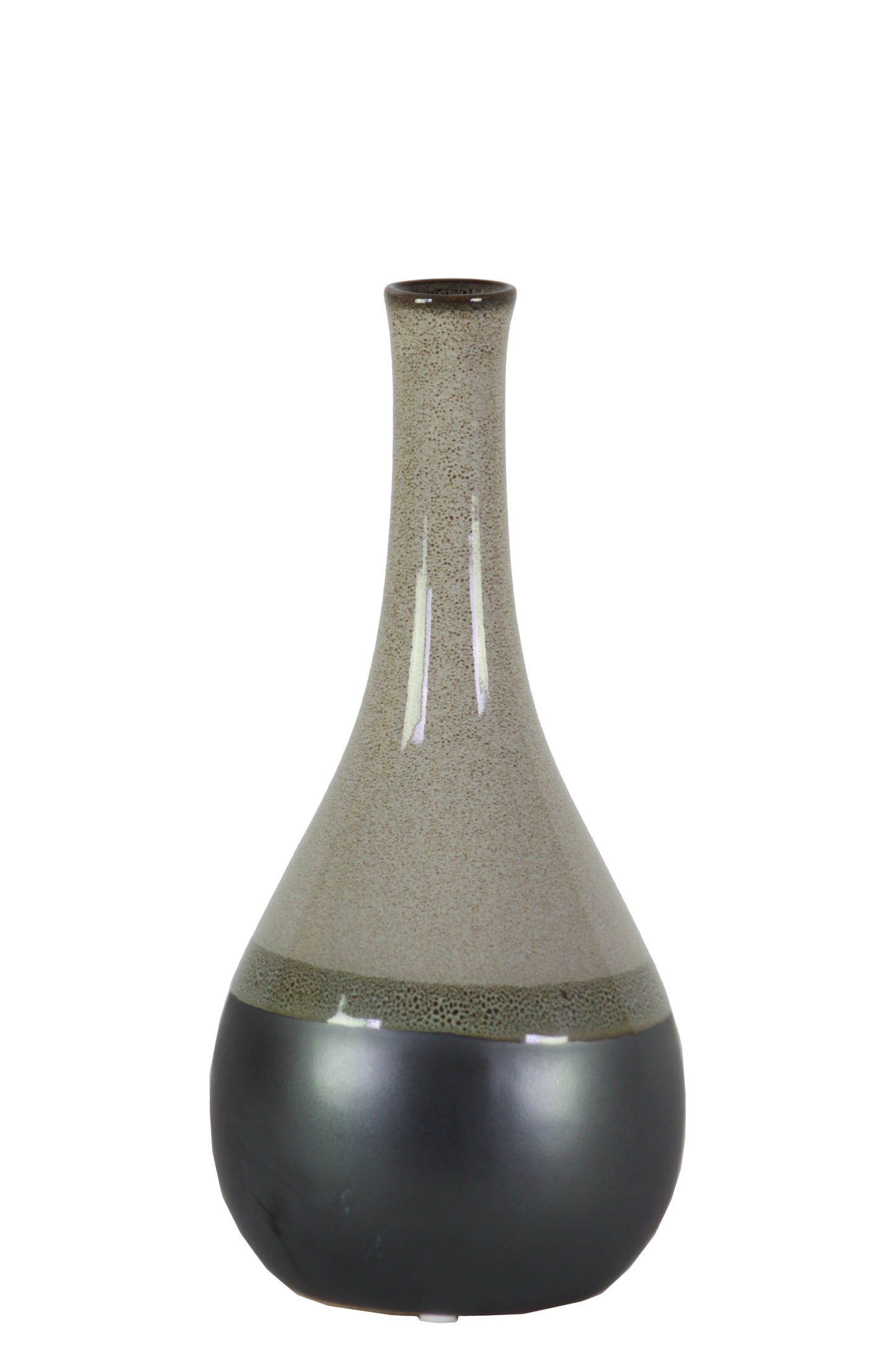 Ceramic Bellied Round Vase with Small Mouth, Long Neck and Black Banded Rim