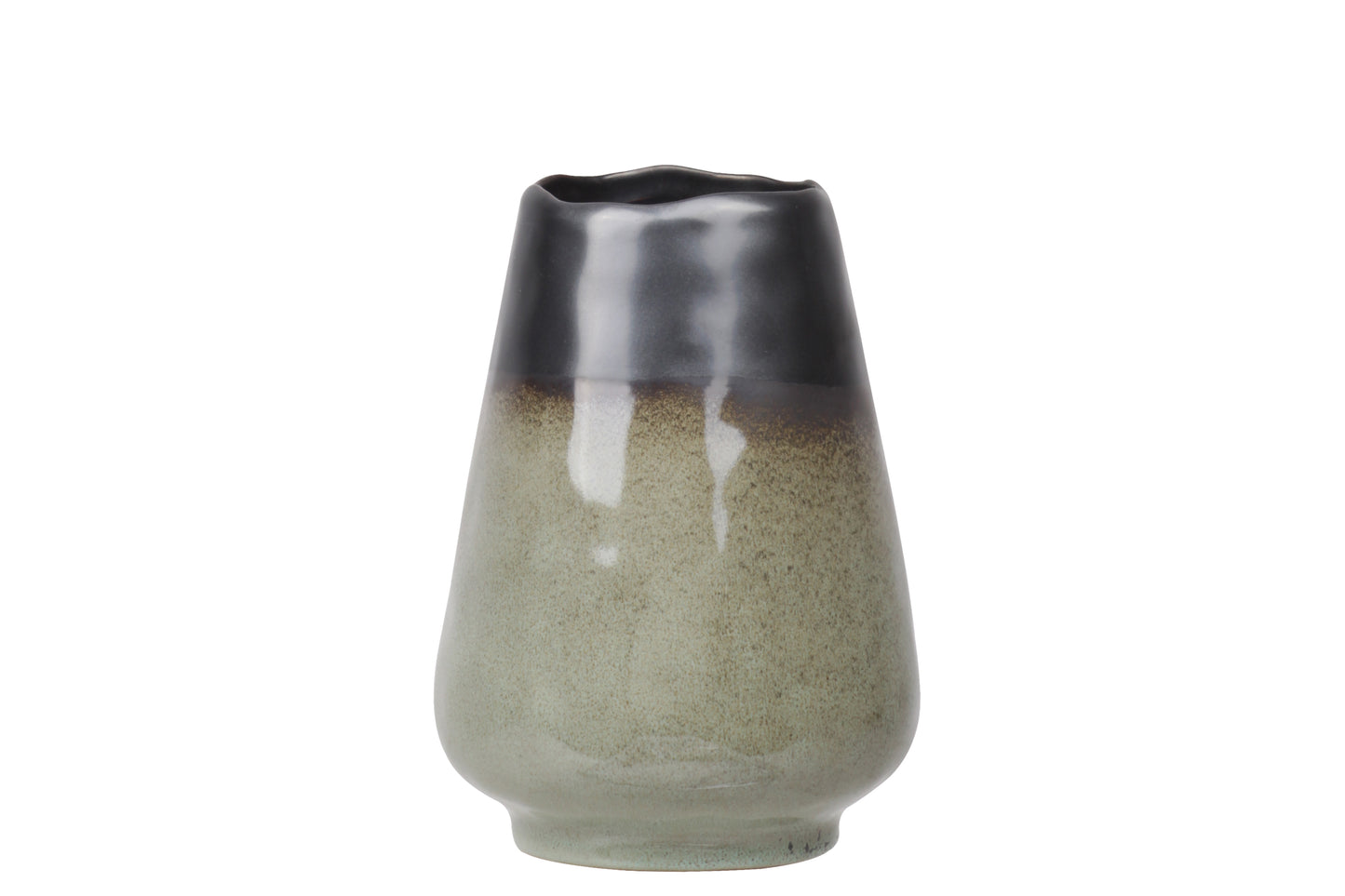 Ceramic Bellied Round Vase with Irregular Mouth Gloss Finish Moss Green