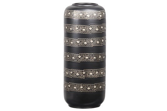 Handcrafted Geometric Black Ceramic Vase