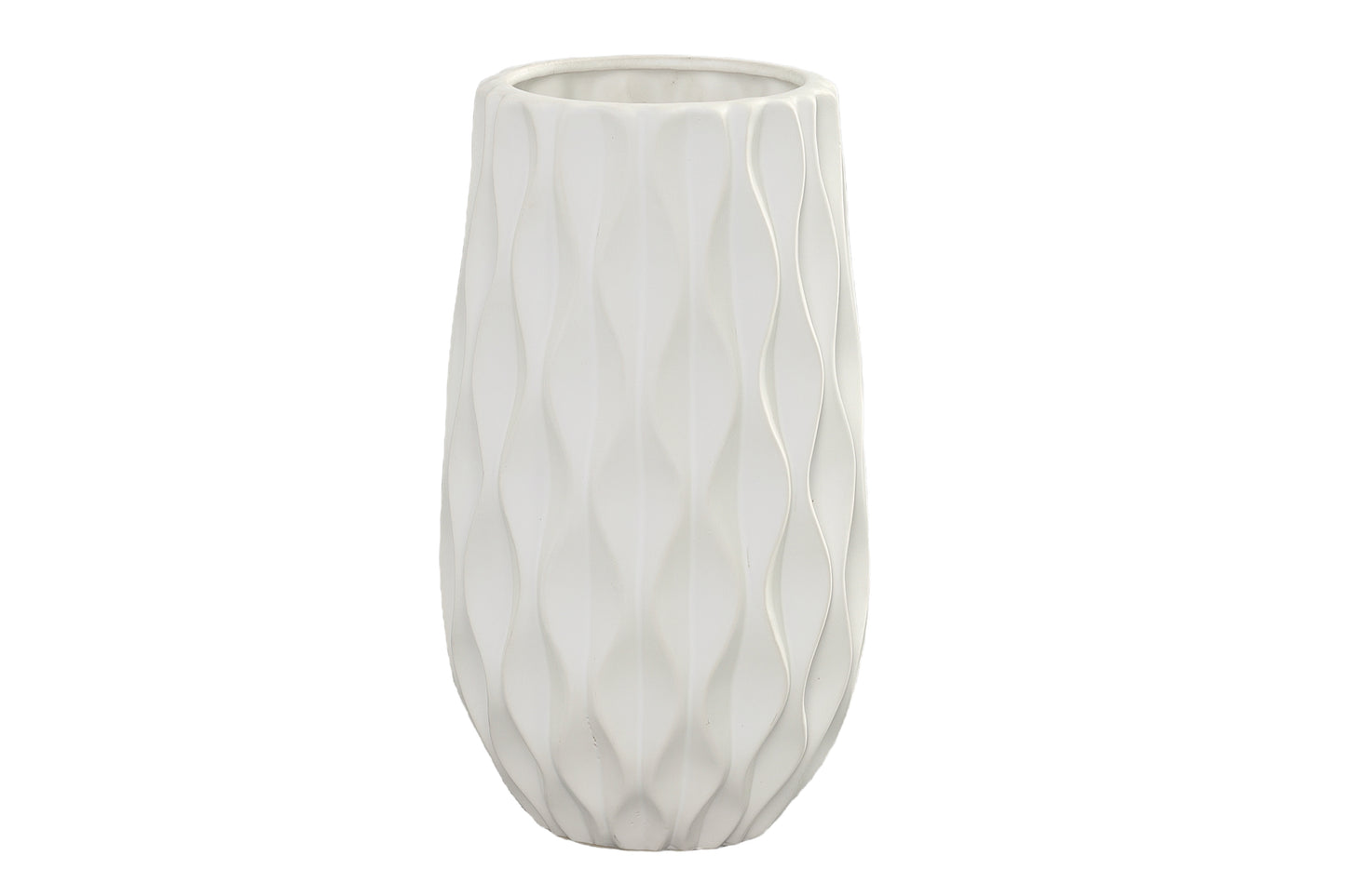 Ceramic Round Vase Matte Finish White-15.00"H