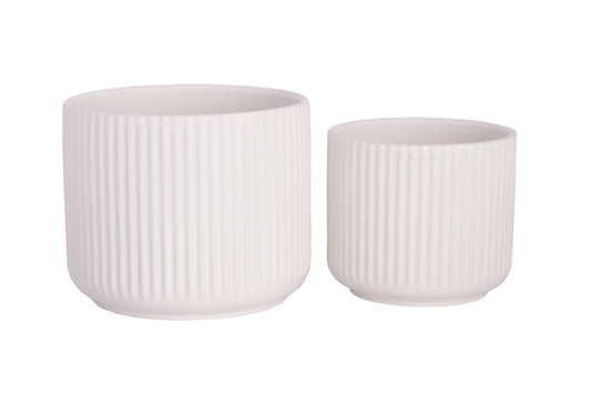 Ceramic Round Pot Set of Two Gloss Finish White-6.00"H