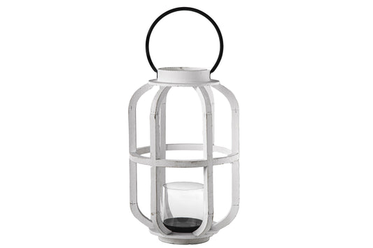 Wood Round Lantern Painted Finish White-15.75"H