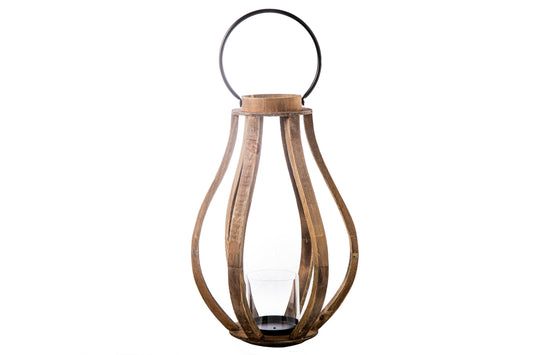 Wood Round Bellied Lantern Natural Finish Brown-18.00"H