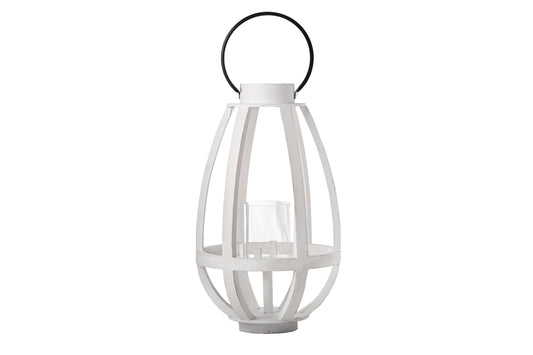 Wood Round Bellied Lantern Painted Finish White-20.00"H