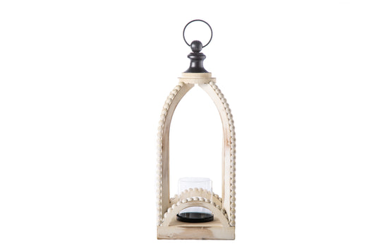 Wood Square Lantern Washed Finish Beige-19.00"H