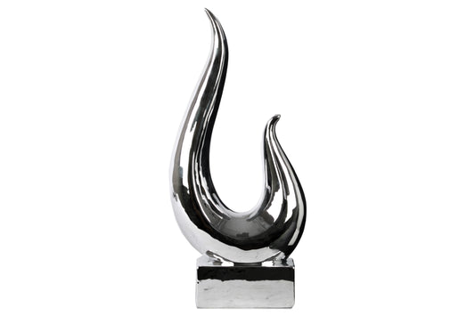 Ceramic Sculpture Polished Chrome Finish Silver 14"H