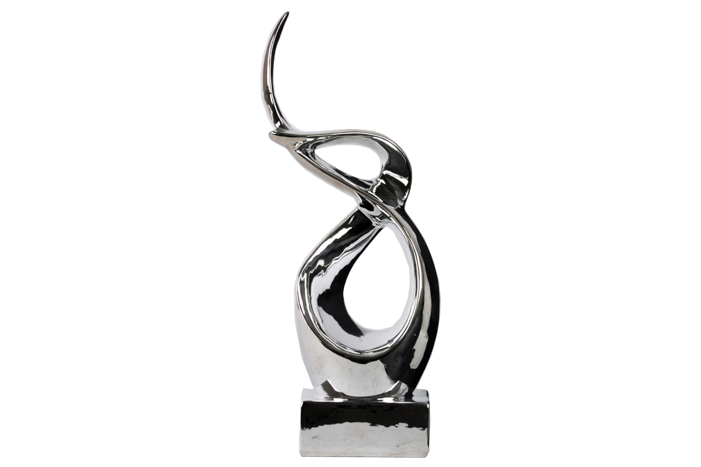 Ceramic Sculpture Polished Chrome Finish Silver 16"H