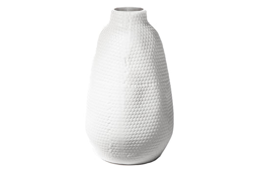 Ceramic Tall Round Bellied Vase Matte Finish White-10.00"H