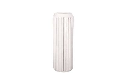 Ceramic Round Vase with Wide Top Opening and Embossed Corrugated Pattern Design