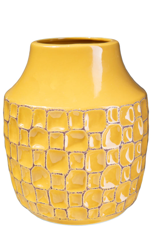 Ceramic Round Vase Gloss Finish Mastard Yellow-7.00"H