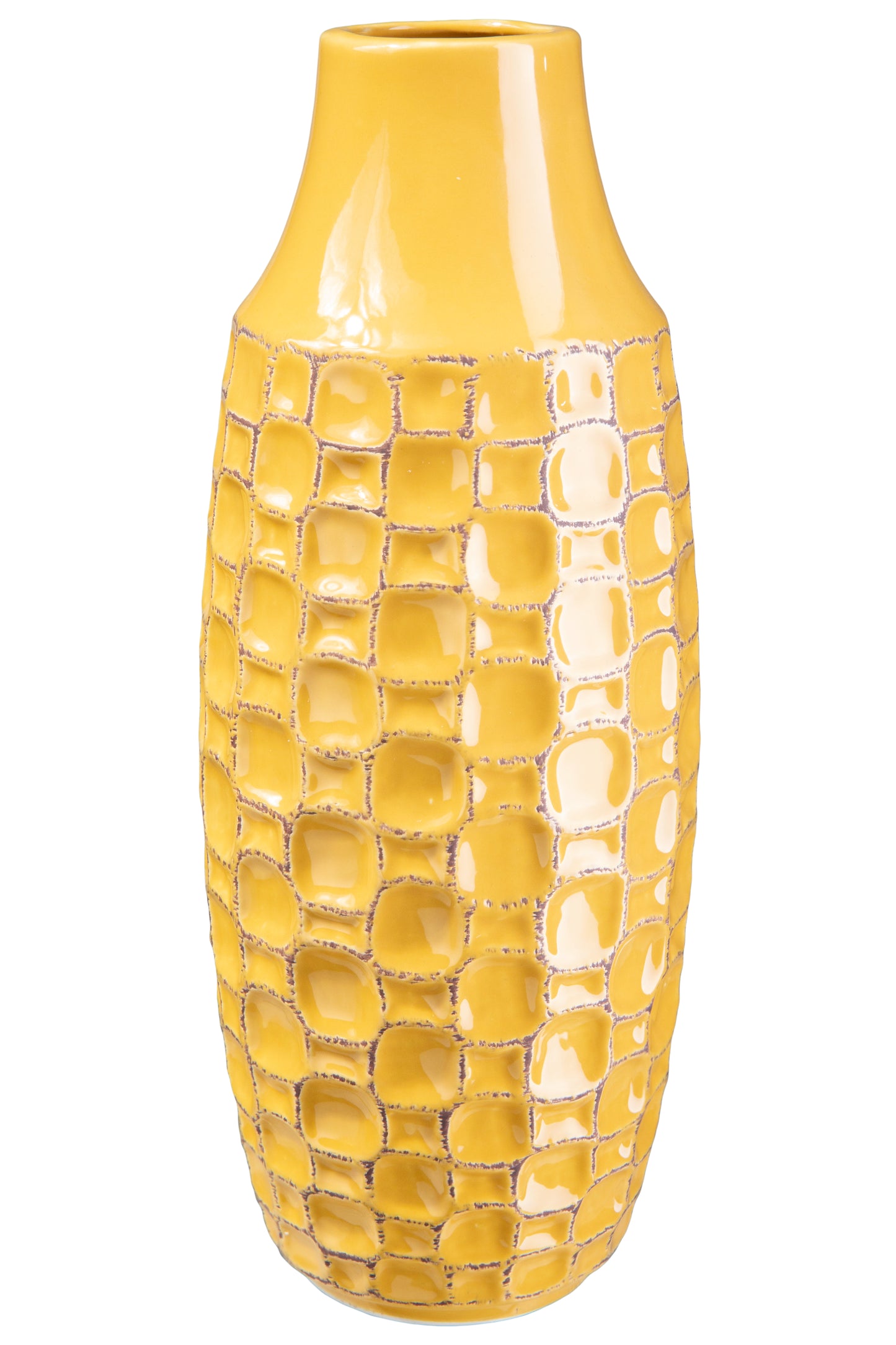 Ceramic Tall Round Vase Gloss Finish Mastard Yellow-10.00"H