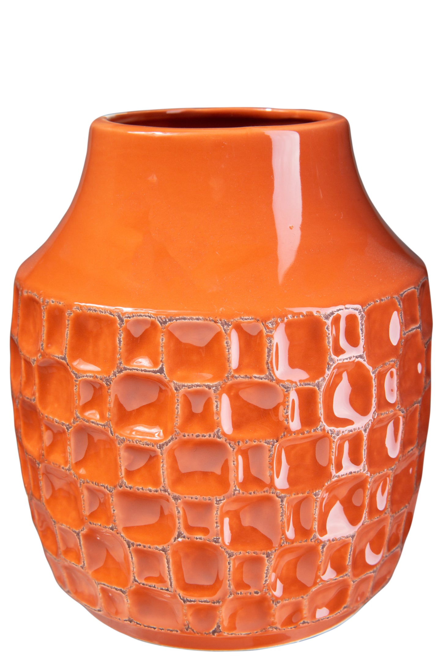 Ceramic Round Vase Gloss Finish Orange-7.00"H